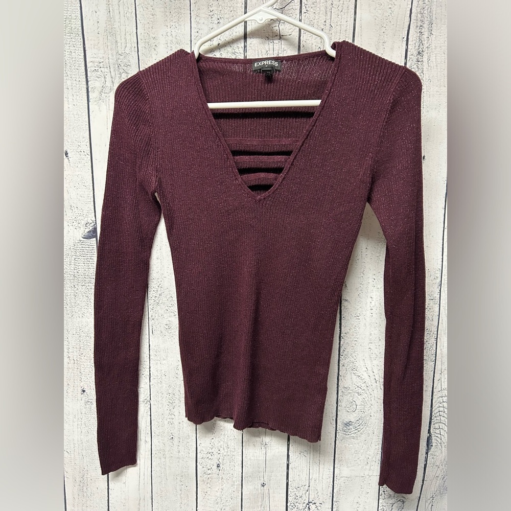Express Size Small Ribbed Shimmery Purple Sweater